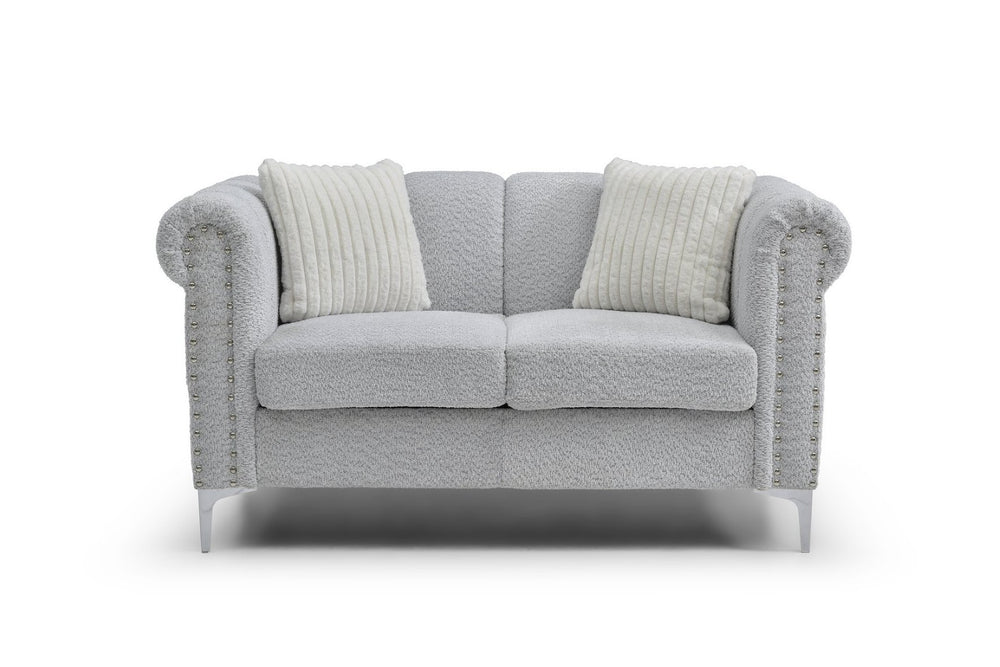 English Elm Sammy Chenille Rolled Arm Loveseat with Chrome Nailhead Trim for Modern Living Rooms B078S00648