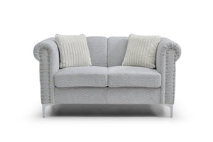 English Elm Sammy Chenille Rolled Arm Loveseat with Chrome Nailhead Trim for Modern Living Rooms B078S00648