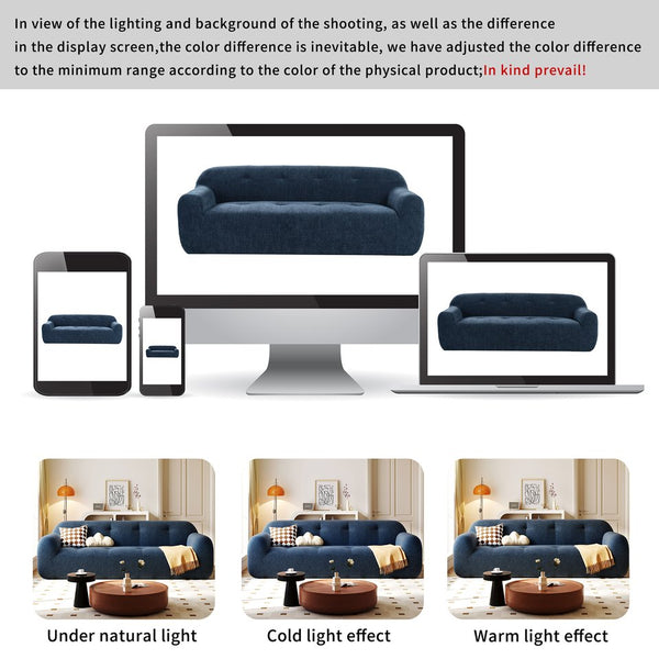 English Elm U_Style 85.8" Chenille 3-Seater Sofa with Tufted Cushions, Pocket Springs, Plush Sponge Comfort, 900lb Capacity Navy Blue N711P281401V