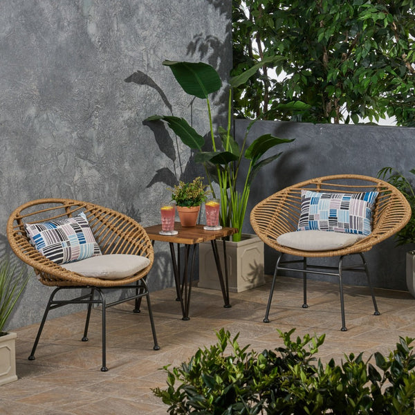English Elm Engle Outdoor Wicker Lounge Chair Set with Cushions Powder Coated Steel Frame 65039.00LBRN