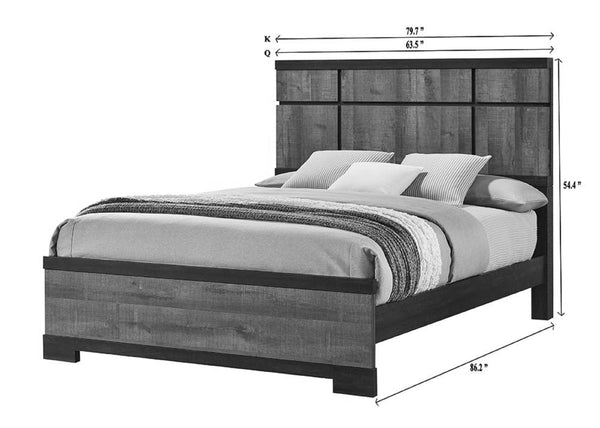 English Elm 1Pc Contemporary King Panel Bed With Geometric Headboard - Chalk Ebony Finish For Modern Decor B2741S00405