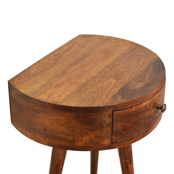 English Elm Solid Wood Chestnut Semi-Circle Nightstand With 1 Drawer, Nordic Legs - Perfect For Modern Spaces! B182P280771-GIGA