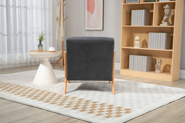 English Elm Mid Century Modern Accent Chair - Plush Grey Upholstered Reading Armchair With Wood Frame Design W2530P326473