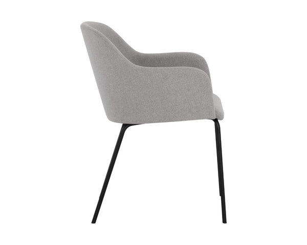 Sunpan HENSLEY Dining Armchair in Mina Warm Grey - Chic Comfort, Modern Design, Durable Metal Legs, Versatile Style 108914