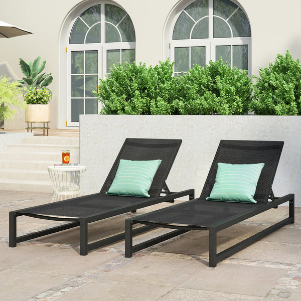 English Elm Christopher Knight Home® - Venice Outdoor Chaise Lounge - Adjustable, Breathable & Durable Black Aluminum Lounge For Patios 61698.00BBLKMP2