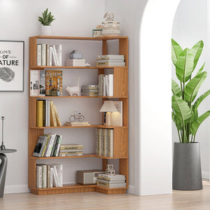 English Elm 90cm L-shaped Corner Bookcase Five Tier Mdf Open Shelving for Living Room W2899P444150