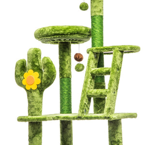 English Elm 72in Cactus Cat Tower Sisal Posts Plush Perches Capsule Pod Multi-level Climb Green W1578P447627