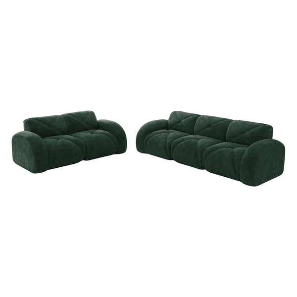 English Elm Three Seater Chenille Sofa with Ottoman Solid Wood Base Tufted Arms Living Room Green W714S01641