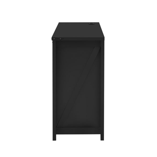 English Elm U-style Farmhouse Sideboard Barn Door Buffet with Drawers Built-in Outlet Dining Black N711P347377B