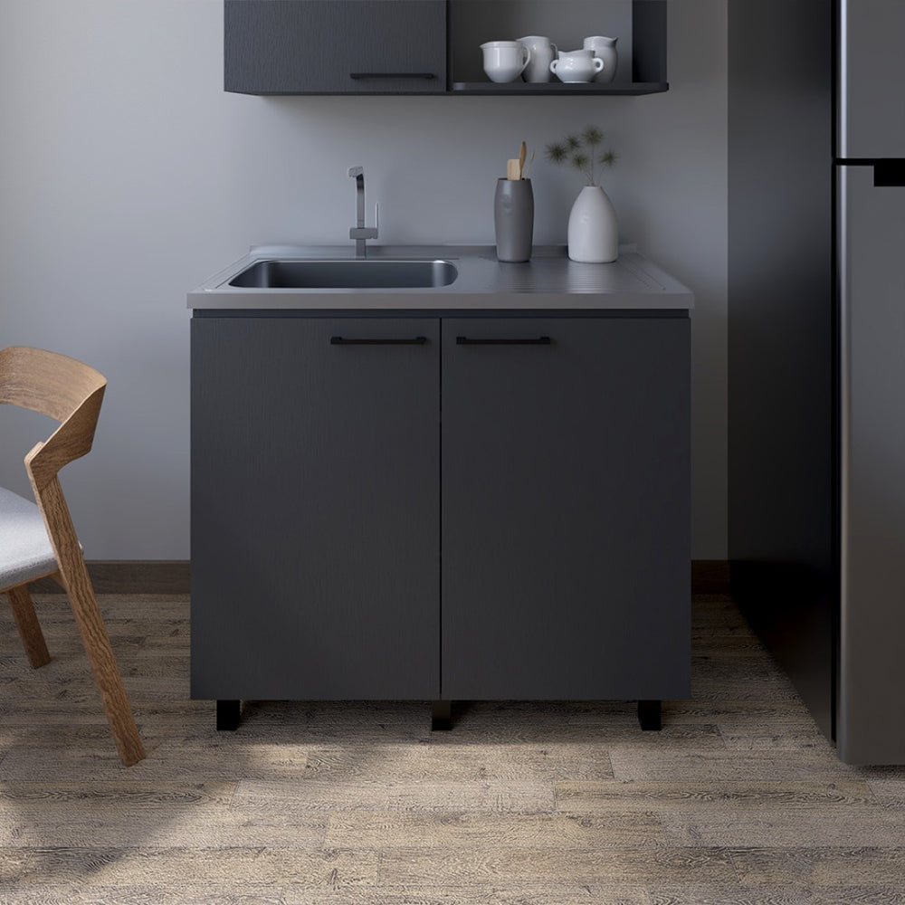 English Elm Utility Sink Cabinet Stainless Steel Basin Freestanding Farmhouse Storage Unit B092S00152