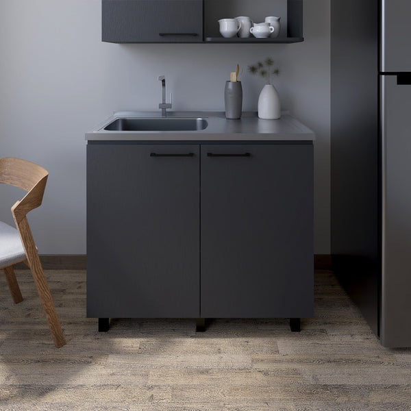 English Elm Utility Sink Cabinet Stainless Steel Basin Freestanding Farmhouse Storage Unit B092S00152