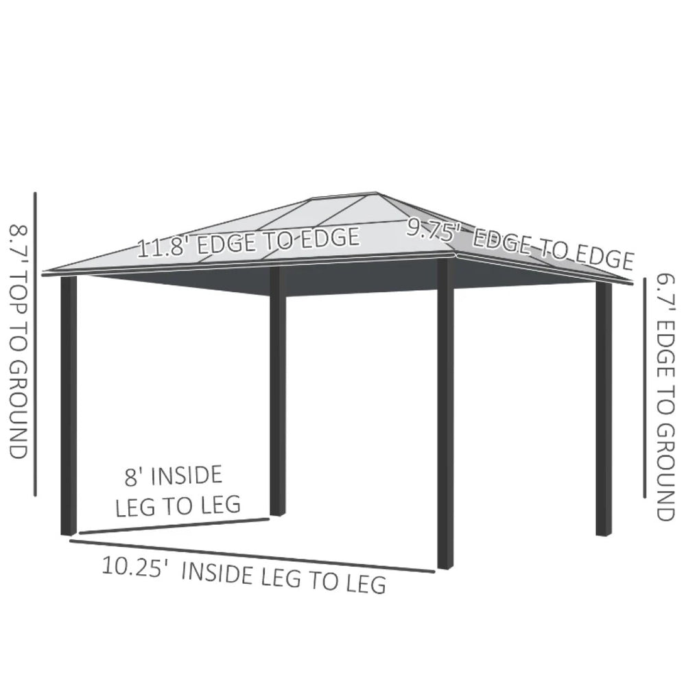 English Elm Outdoor Hardtop Gazebo with Polycarbonate Roof Aluminum Frame and Privacy Curtains T3971S00180