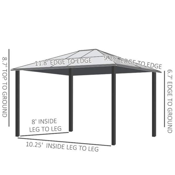 English Elm Outdoor Hardtop Gazebo with Polycarbonate Roof Aluminum Frame and Privacy Curtains T3971S00180