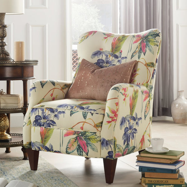 English Elm Jennifer Taylor Home - Paradise Upholstered Arm Chair - Elegant Off-White Floral Cotton Accent For Living Rooms & Bedrooms B2719P238243
