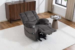 English Elm Ultra Wide Velvet Swivel Lounge Chair with Massage Heating and Powered Lift Assist Grey W547P425986