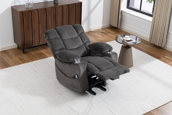 English Elm Ultra Wide Velvet Swivel Lounge Chair with Massage Heating and Powered Lift Assist Grey W547P425986