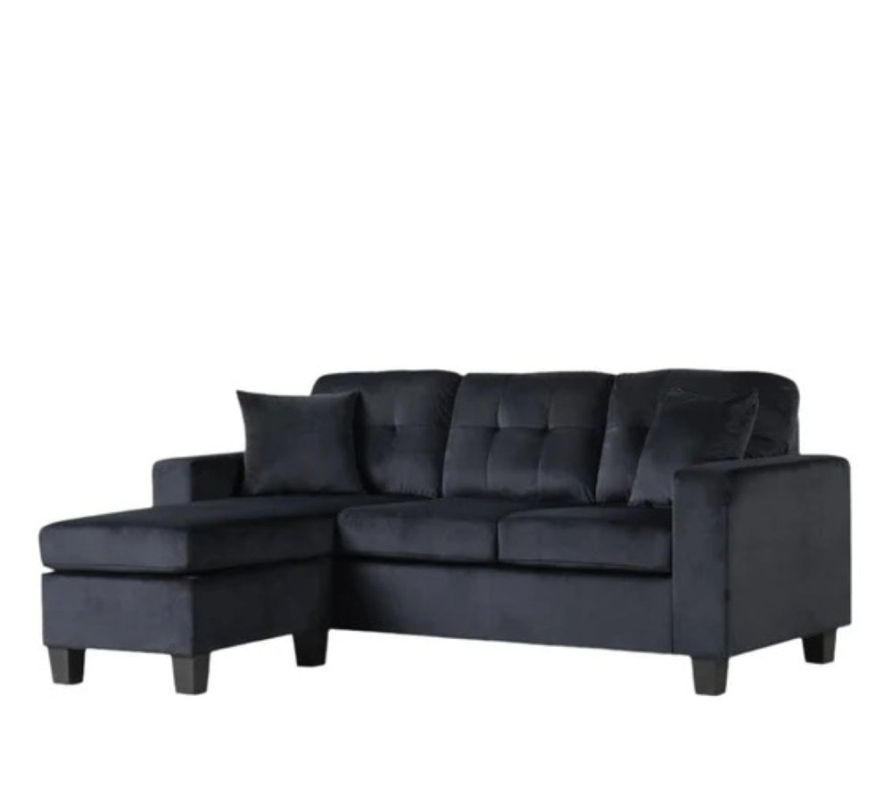 English Elm Modern Gray Linen Sectional with Reversible Chaise Nailhead Trim Tufted Cushions B2771P498531