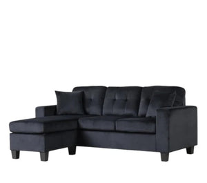 English Elm Modern Gray Linen Sectional with Reversible Chaise Nailhead Trim Tufted Cushions B2771P498531