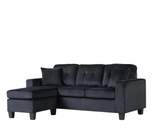 English Elm Modern Gray Linen Sectional with Reversible Chaise Nailhead Trim Tufted Cushions B2771P498531