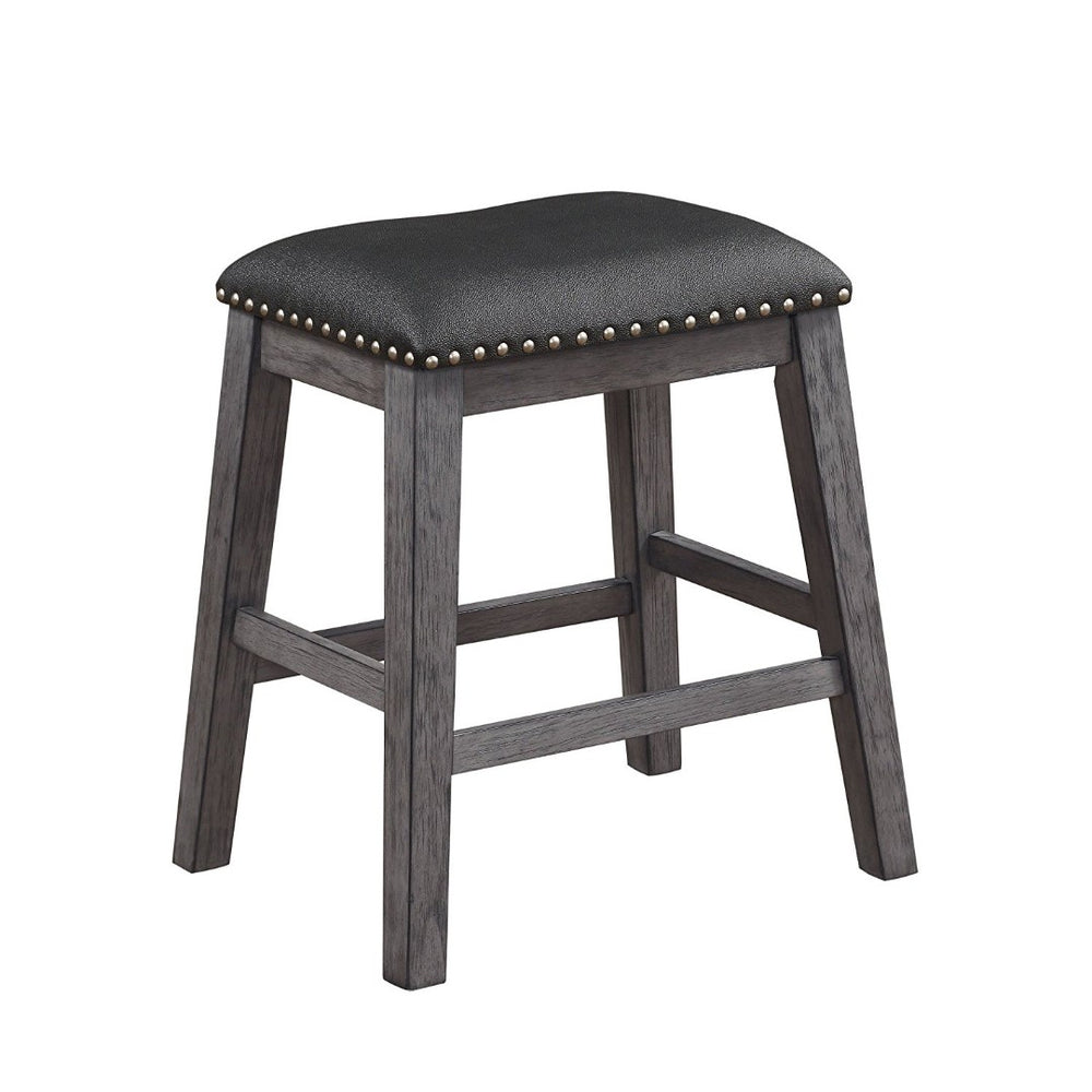 English Elm Wood and Leather Backless Counter Stools with Nailhead Trim for Kitchen Islands Set of 2 B056P417117