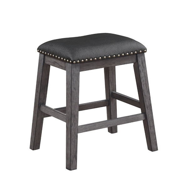 English Elm Wood and Leather Backless Counter Stools with Nailhead Trim for Kitchen Islands Set of 2 B056P417117