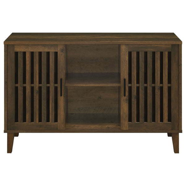 English Elm Brommer Slatted Door Hardwood Sideboard Cabinet with Tapered Legs for Dining Rooms B062P451809