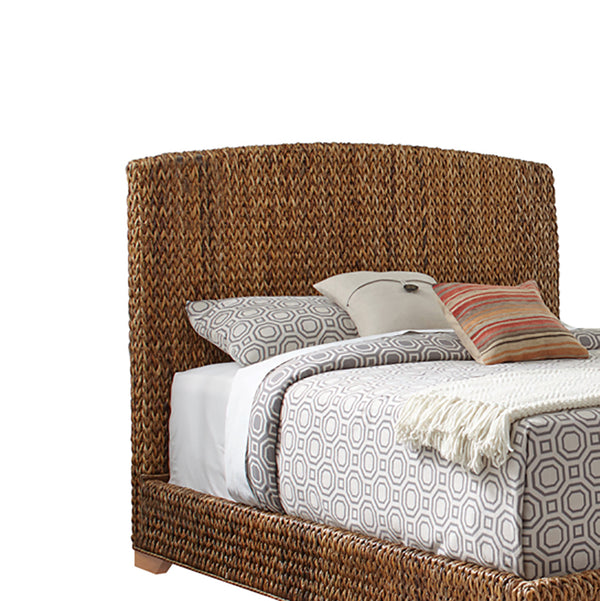 English Elm Holden Rustic Brown Queen Bed - Tropical-Inspired Design With Woven Banana Leaf And Easy Assembly B062S01090