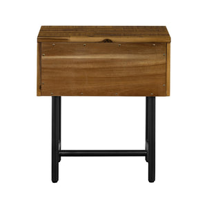 English Elm Cusco Solid Acacia Wood Nightstand with Metal Base and Antique Finish Farmhouse Bedroom B2736P464874