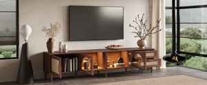 English Elm 86 Inch Rattan Media Console with Led Lighting Two Drawers Modern Living Room Tv Stand N710P438977P