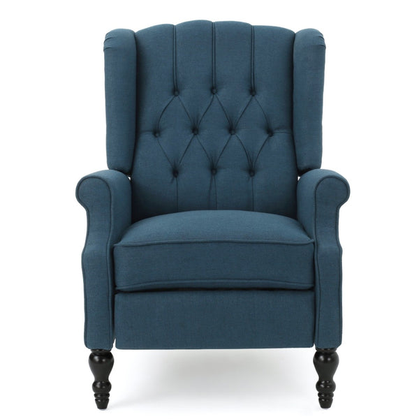 English Elm Charcoal Wingback Pushback Recliner with Button Tufted Diamond Fabric Upholstery Dark Blue N763P410529C