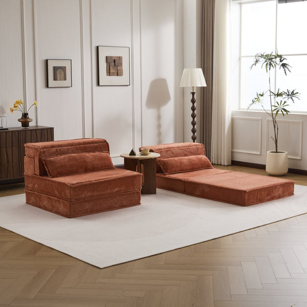 English Elm Compression Oversized Modular Sofa Bed - Versatile Floor Seating With Memory Foam & Pillows, Orange W3723S00046