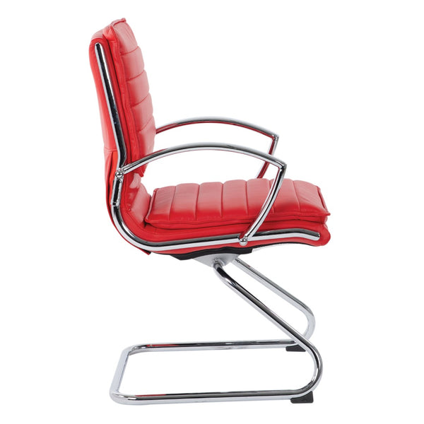 OSP Home Furnishings Guest Faux Leather Office Chair with Chrome Sled Base and Ergonomic Lumbar Support Red SPX23595C-U9