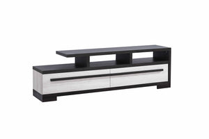 English Elm 1pc Modern Entertainment Console with Industrial Edge, Grey Wood Finish, Open Shelf & Two Drawers Beige,Ebony 19.37 L x 72.79 W x 22.48 H B2741P295141