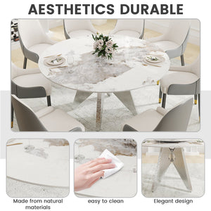 English Elm 59.05" Round Marble Dining Table - Sturdy Stainless Steel Base, Seats 6-8, Stylish For Modern Homes W1535S00463