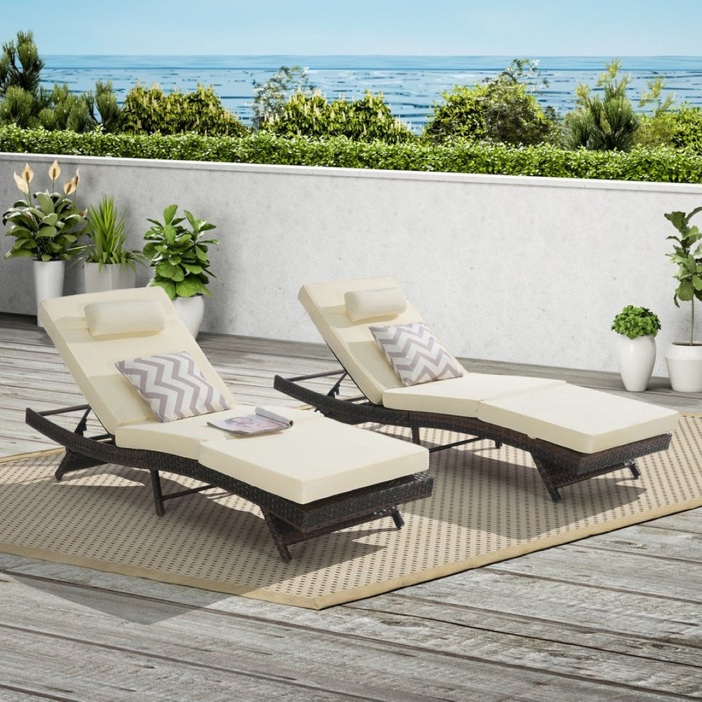 English Elm Outdoor Wicker Reclining Lounge Chair Set Of 2 - Adjustable Comfort, Durable Design For Patio & Garden W874P264721-GIGA
