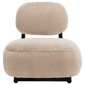 English Elm Phia Camel Upholstered Armless Accent Chair With Legless Low Profile Faux Fur Oval Back Cozy Design B062P299846