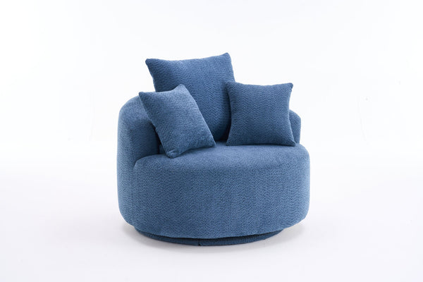 English Elm 360° Swivel Chair upholstered barrel accent chair with plush high-resilience foam and pillows for comfort Antique Blue,Blue W2231P264478