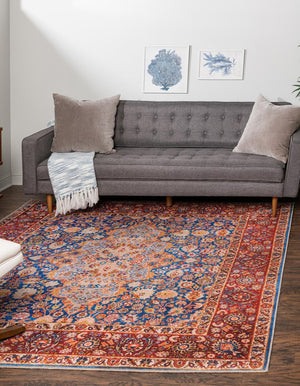 Unique Loom Timeless James Machine Made Medallion Rug Navy Blue, Beige/Blue/Ivory/Olive/Orange/Red 7' 6" x 7' 7"