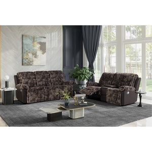 English Elm Bravo Brown Sofa with Manual Recline, Rich Brown Upholstery, Medium-Firm Foam & Fiber Comfort, Durable Polyester Finish B201P299730