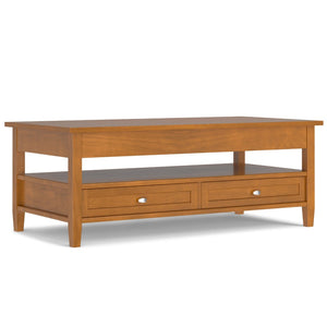 English Elm Warm Shaker Solid Wood Lift Top Coffee Table with Storage Drawers and Open Shelf B136P429089