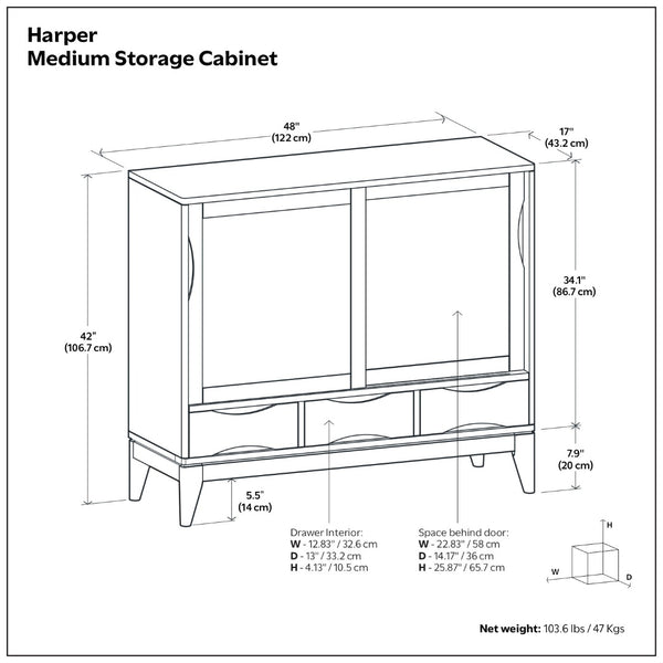 English Elm Harper Mid-century Rubberwood Cabinet with Tapered Legs and Enclosed Shelf Storage B136P436062