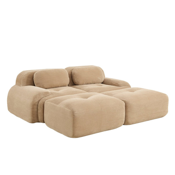English Elm 2-seat Modular Corduroy Sofa Ergonomic Curved Design with Resilient Cushioning for Living Rooms Camel W714S01238