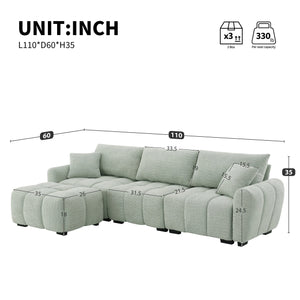 English Elm 110" Modular Sectional Sofa with Extra-Large 31.5" Seat, Thick Cushion, Movable Ottoman, Durable Frame Light Green N723S1008F