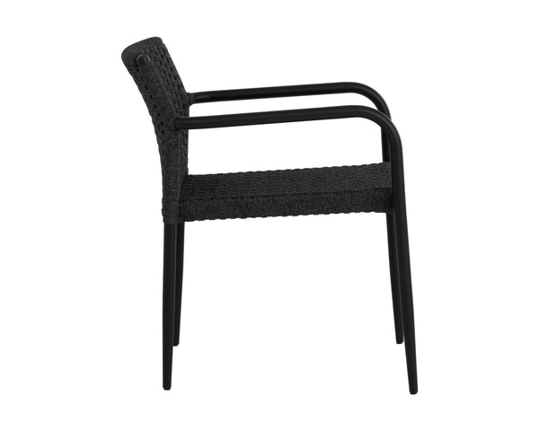 Sunpan CASELLA Stackable Dining Armchair - Modern Black Aluminum Frame with Comfortable Dark Grey Weave 112066