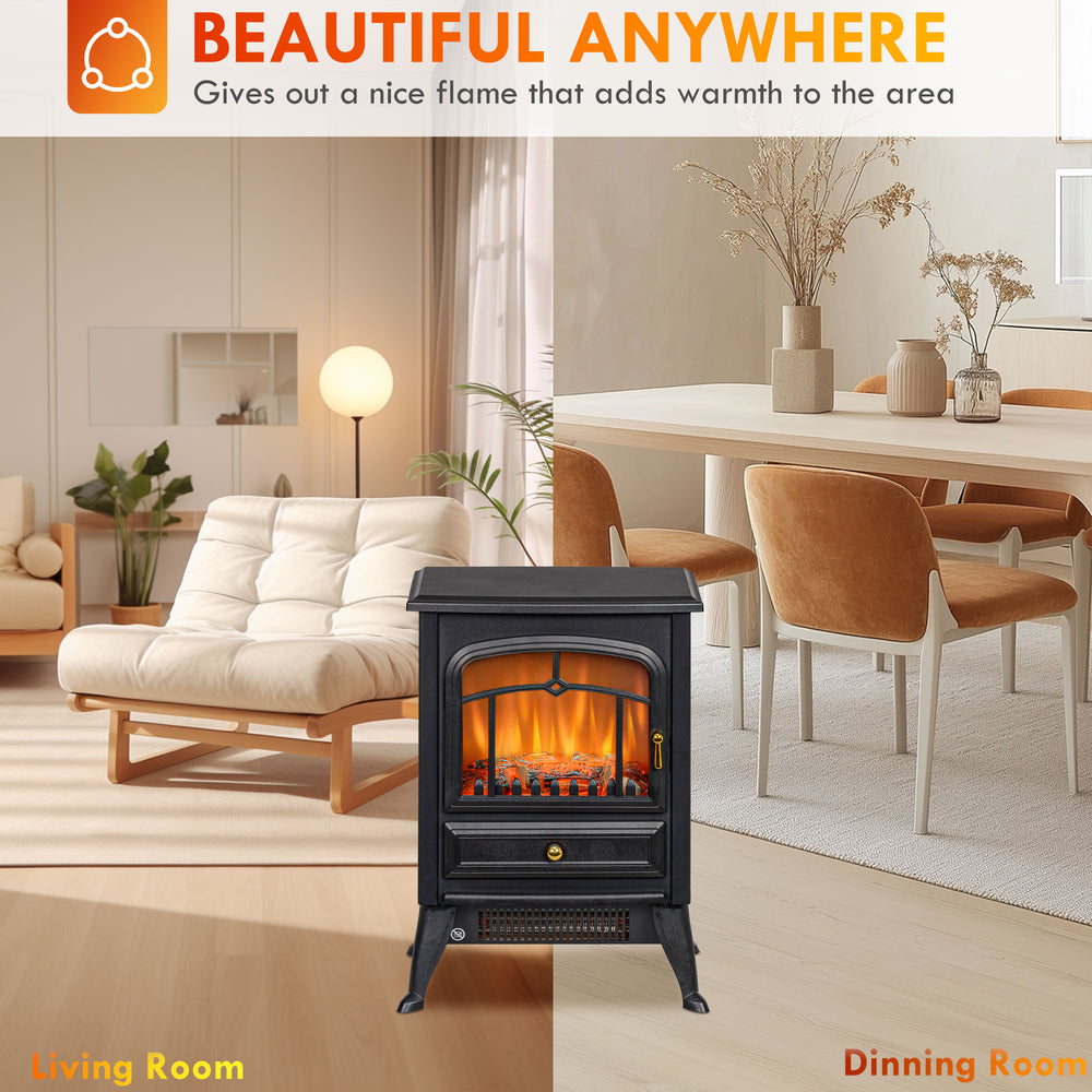 English Elm Homcom 21" Freestanding Electric Fireplace Heater With Realistic Led Flames & Safety Features, Black W2225P249843