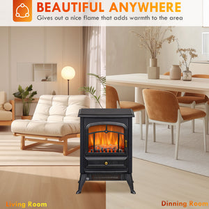 English Elm Homcom 21" Freestanding Electric Fireplace Heater With Realistic Led Flames & Safety Features, Black W2225P249843
