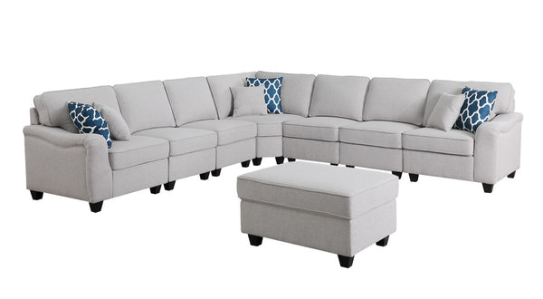 English Elm Luce Eight Piece Modular Sectional Linen Sofa with Ottoman for Spacious Living Rooms B2749S00090