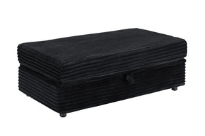 English Elm 47.24-inch corduroy armchair with storage ottoman and USB ports, spring seat, solid wood frame lounge Black W3356S00023