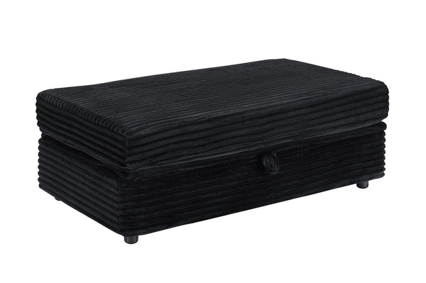 English Elm 47.24-inch corduroy armchair with storage ottoman and USB ports, spring seat, solid wood frame lounge Black W3356S00023