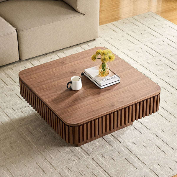 English Elm 35.43 Inch Round Drum Coffee Table Wood Veneer Mdf Pedestal Base for Living Room W2582P389135